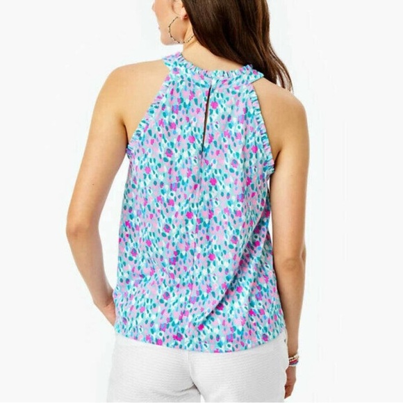 Lilly Pulitzer Jerrica Blouse Top Halter Ruffle Print Cotton Flowy XL NWT - Picture 3 of 12